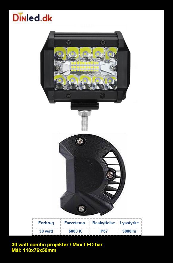 LED Combo køretøjs projektør,  30 watt 12/24 volt