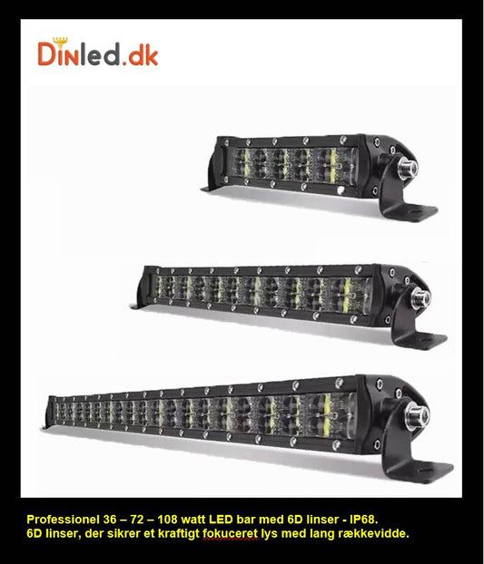 2 Rækkers 6D LED Lys Bro / Lys bar  36 - 72 - 108 watt