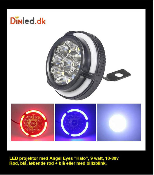 LED projektør med Halo + Blitzblink 9 watt, 12 volt
