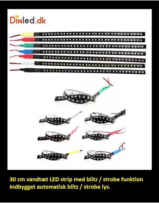 LED flexible strip 30cm med blitz / strobe funktion, vandtæt, 12v.