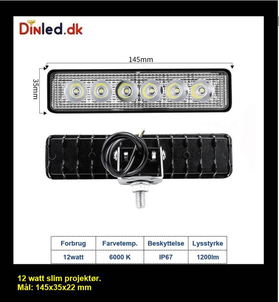 LED køretøjs projektør 12 watt 12/24 volt