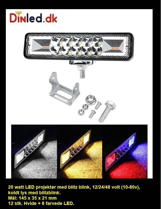 LED køretøjs projektør 20 watt med Blitz blink