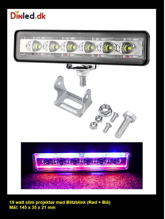LED køretøjs projektør 18 watt med Blitz blink