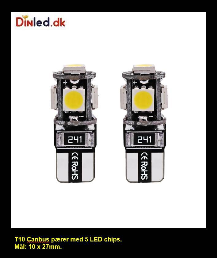 T10 W5W CANBUS LED pære - 12v