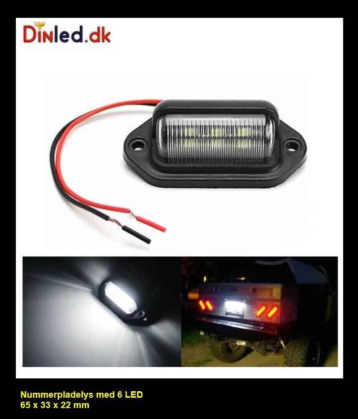 Nummerpladelys med 6 LED - 12 volt
