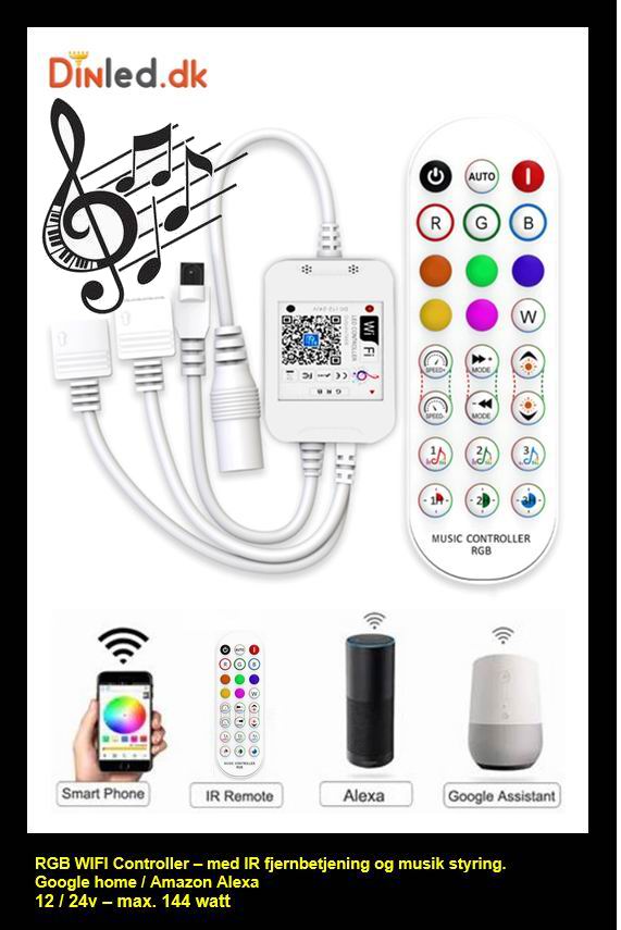 LED WIFI controller til RGB strips med musik styring + Google Home + Alexa