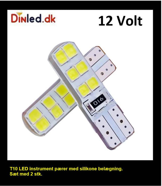T10 W5W LED pære Silikonebelagt- sæt med  2 stk. - 12v