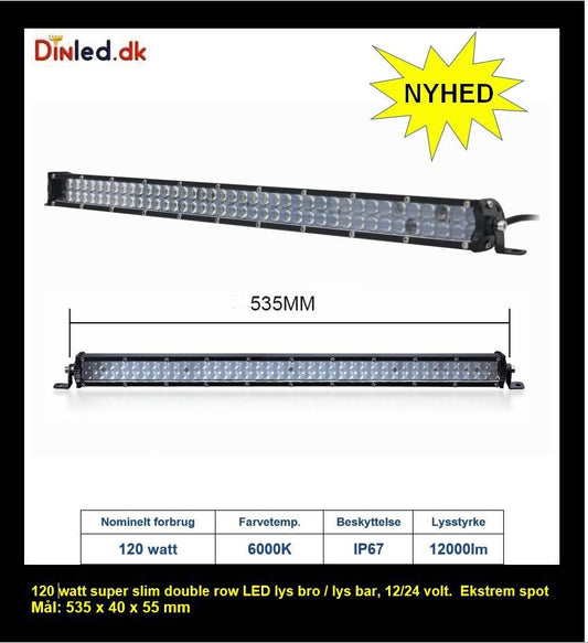 Super slim 60 - 120 - 180 watt 2 rækkers LED Lys bro / lys bar - SPOT