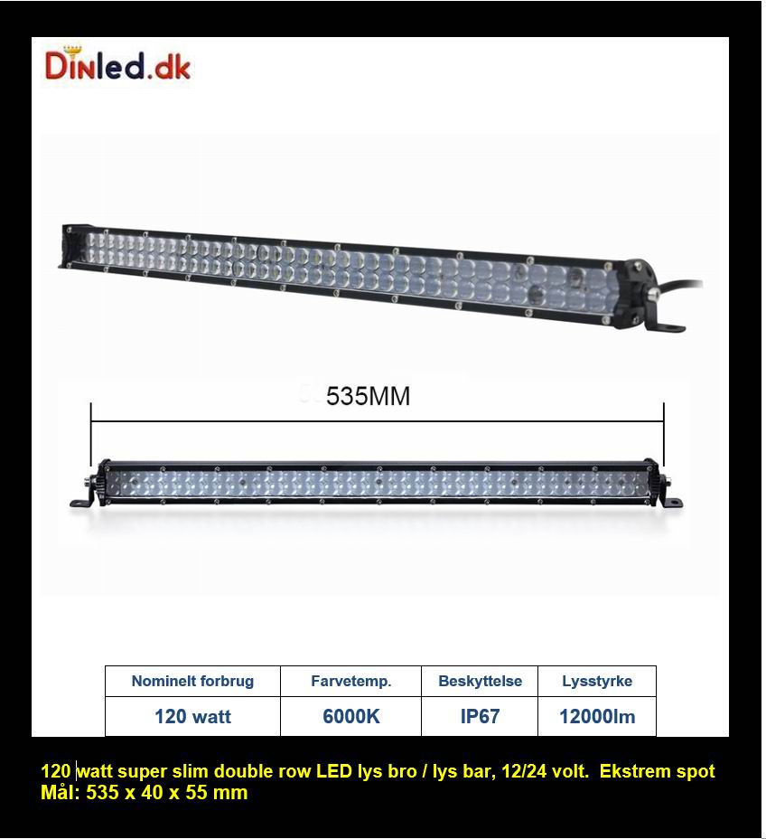 Super slim 60 - 120 - 180 watt 2 rækkers LED Lys bro / lys bar - SPOT