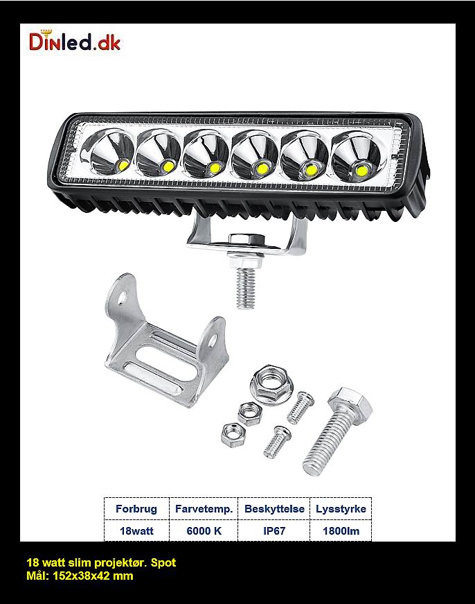 LED køretøjs projektør 18 watt 12/24 volt