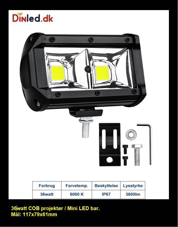 LED COB køretøjs projektør 36 watt 12/24 volt