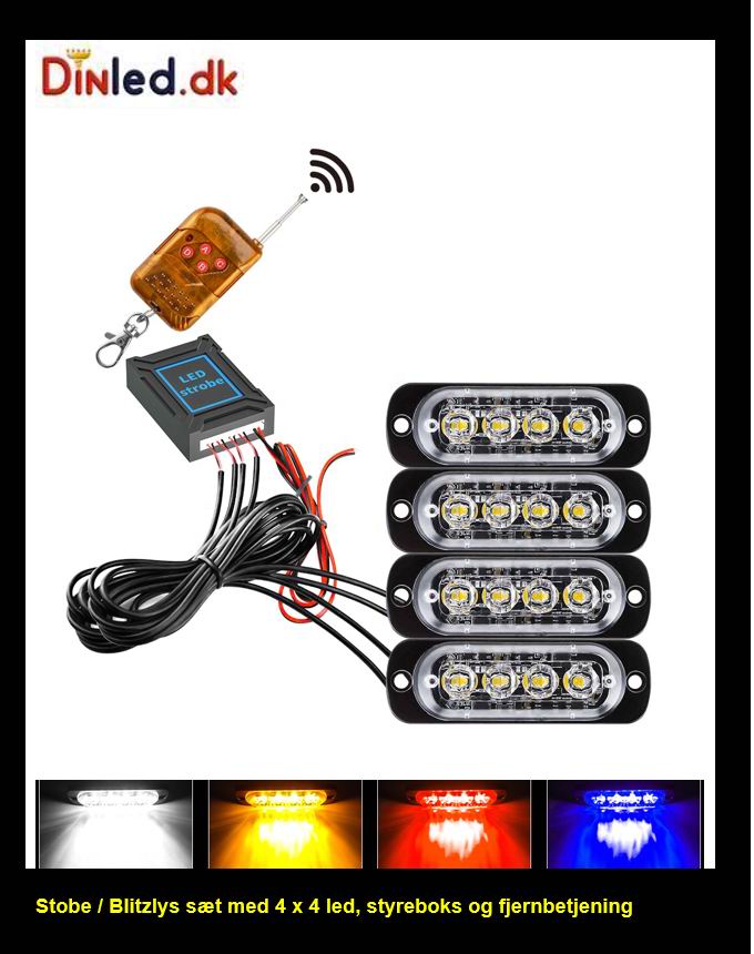 4 x 4 LED Blitzblink / strobe blink 12 / 24 v - med fjernbetjening