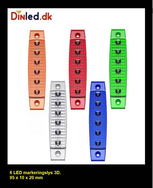 6 LED markeringslygte, 12 / 24v - 3D linser