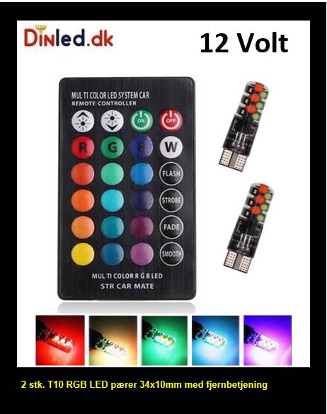 T10 W5W RGB kabinepærer med fjernbetjening (canbus)