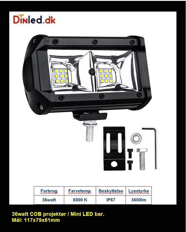 LED køretøjs projektør 36 watt 12/24 volt