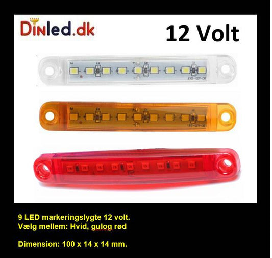 9 LED markeringslygte, 12v - 10 stk