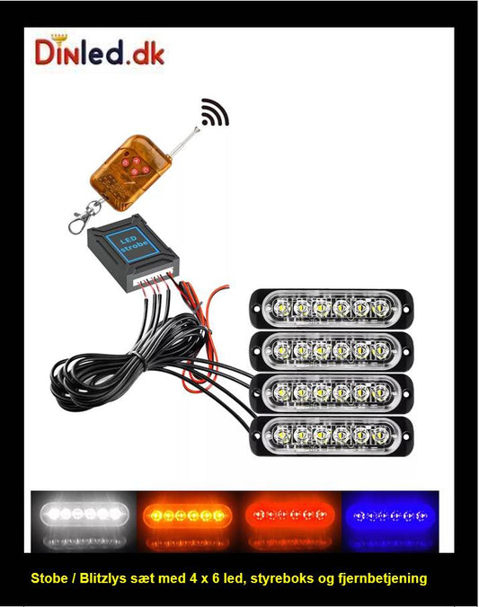 4 x 6 LED Blitzblink / strobe blink 12 / 24 v - med fjernbetjening