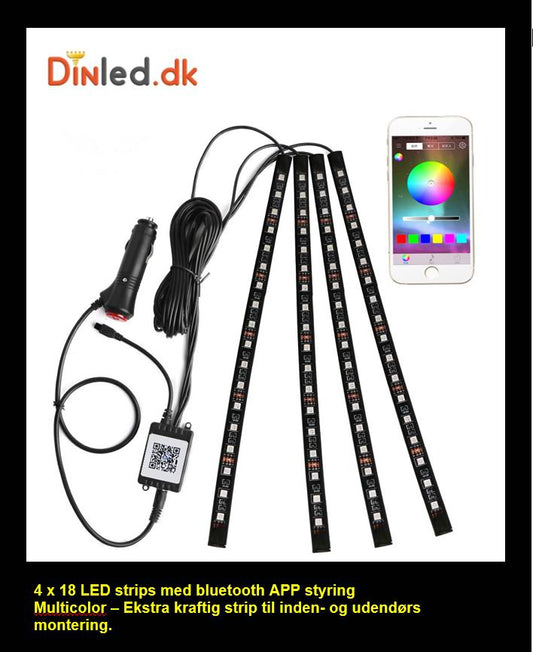 Musik styret sæt med 4 x 18 RGB led skinner - 12v - APP styring