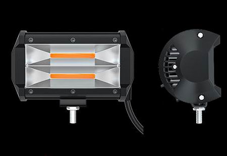 LED COB projektør 72 watt 12/24 volt - 2 rækker - gult lys