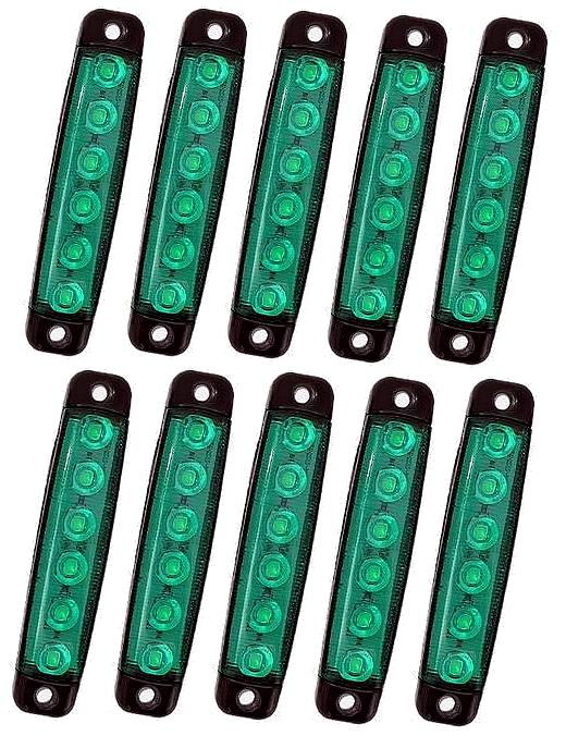 6 LED markeringslygte, 12-24v, Sæt med 10 stk