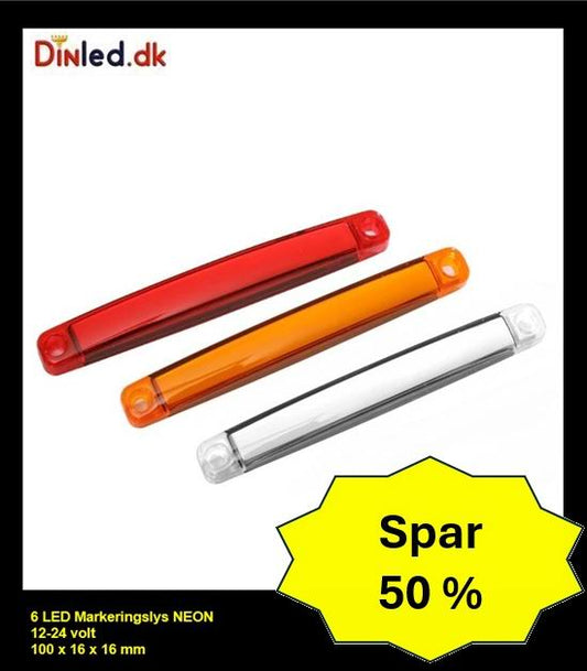 9 LED NEON markeringslygte, 12- 24v - sæt med 5 stk.