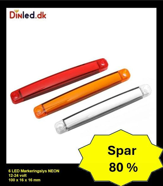 9 LED NEON markeringslygte, 12- 24v - sæt med 15stk