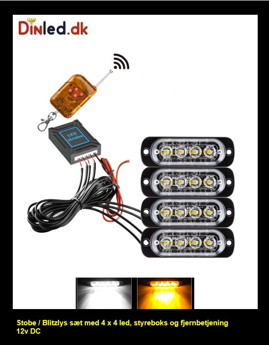 4 x 4 LED Blitzblink / strobe blink 12v - med fjernbetjening
