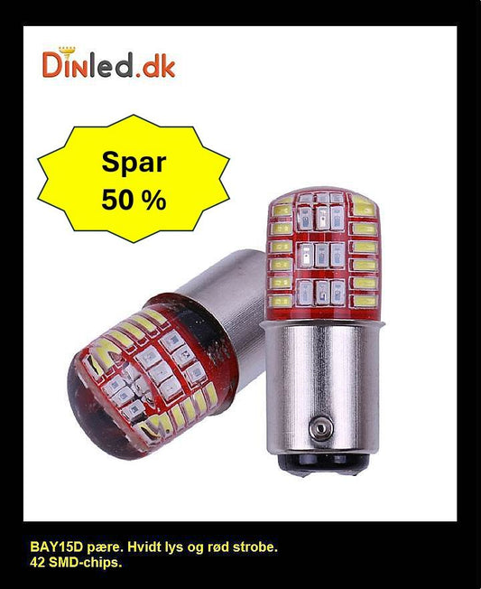BAY15D LED pære, hvid med rødt blink - 12v