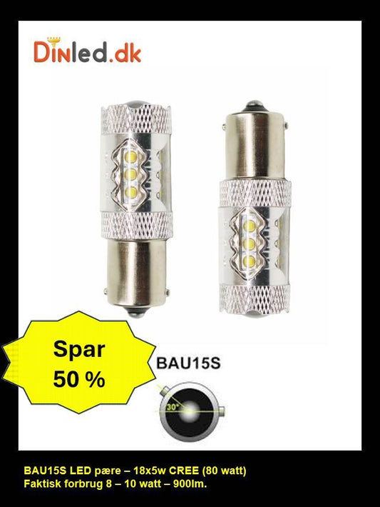 BAU15S LED pære 18 x 5w CREE 12-24 volt