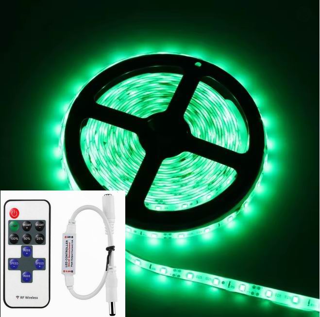 5 meter GRØN, 12 volt, 24 watt, P20, 300 LED, Led strip