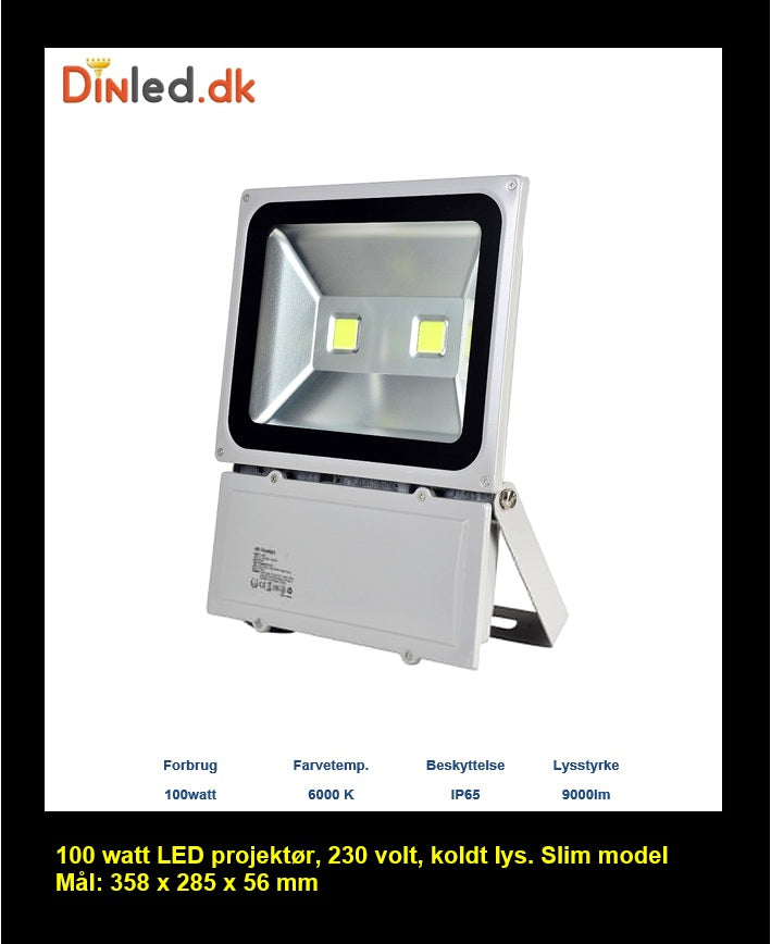Professionel LED slim projektør 100 watt - LAGERRYDNING