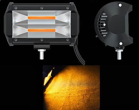 LED COB projektør 72 watt 12/24 volt - 2 rækker - gult lys