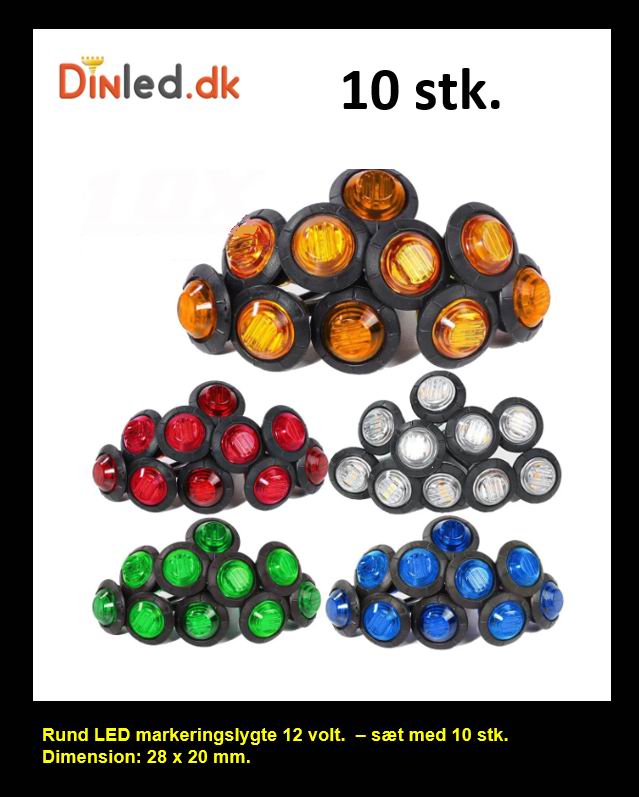 Rund LED markeringslygte, 12v sæt med 10 stk – DinLED.dk