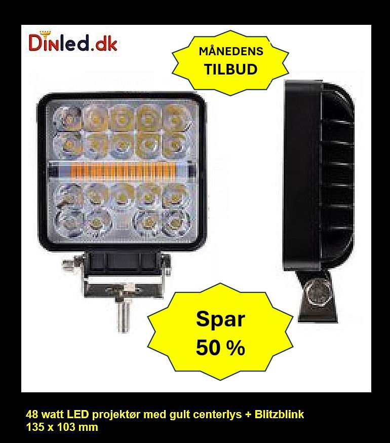 LED køretøjs projektør 48 watt hvid / gul / blitzblink 12 - 80 volt