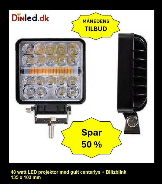 LED køretøjs projektør 48 watt hvid / gul / blitzblink 12 - 80 volt