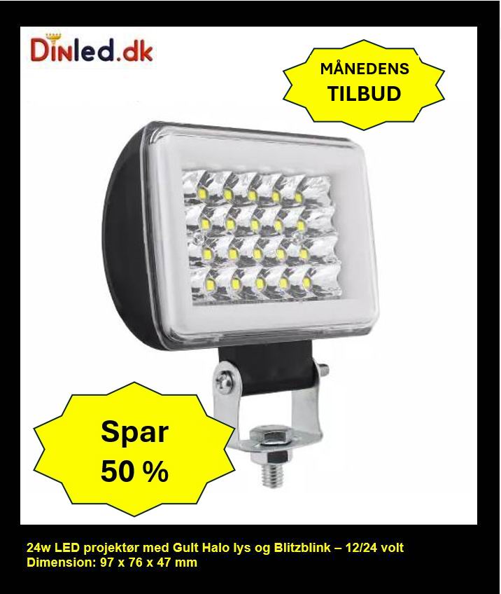 24 watt LED projektører med Halo og blitzblink 12/24 volt