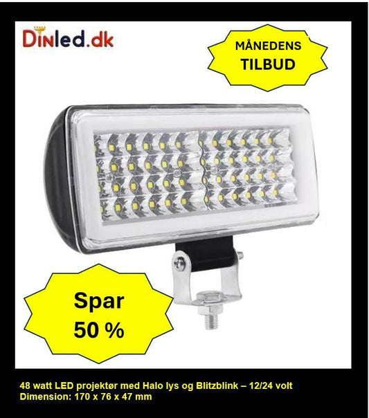 48 watt LED projektører med Halo og blitzblink 12/24 volt