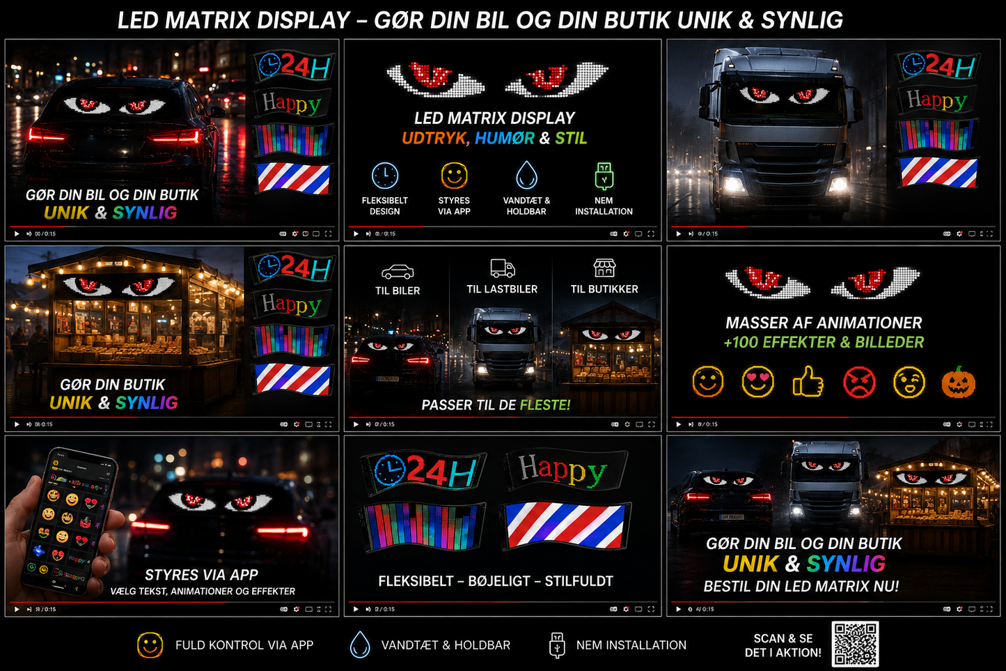 LED lys skilt - USB - fuld farvet . APP styring  - 173 x 70 mm +ANGRY EYES