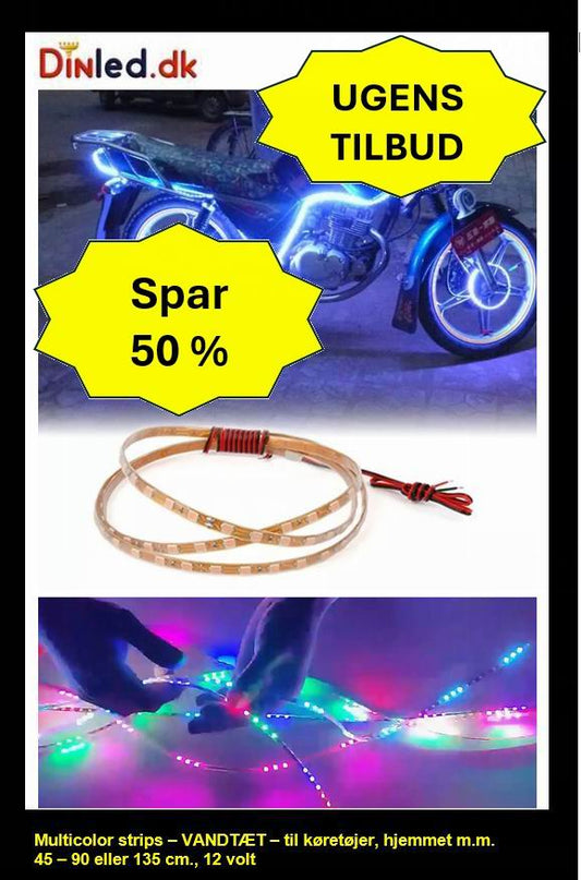 LED NEON Multicolor strips 45 - 90 - 135cm vandtæt, 12v.