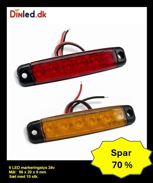 6 LED markeringslygte, 24v - sæt med 10 stk