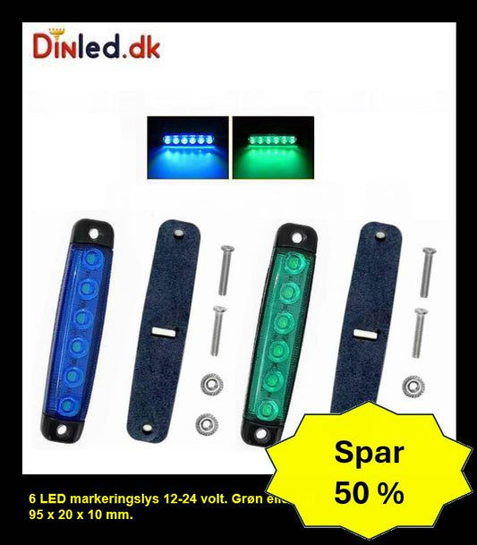 6 LED markeringslygte, 12-24v, Sæt med 10 stk