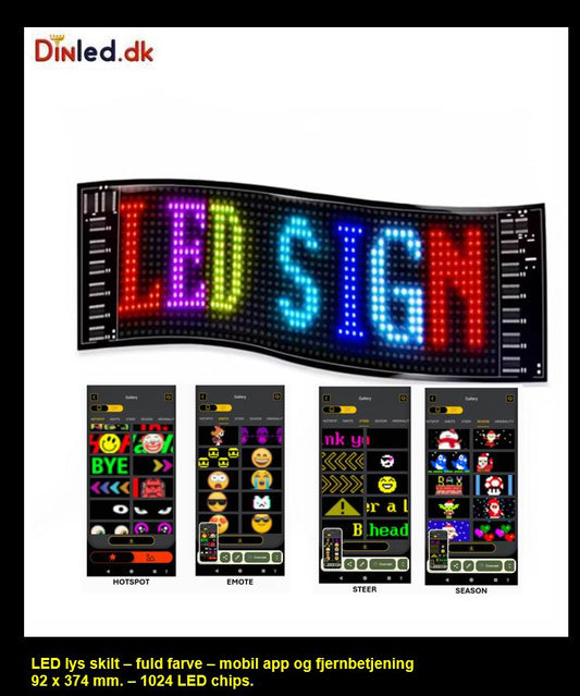 LED lys skilt - USB - fuld farvet . APP styring  - 374 x 92 mm