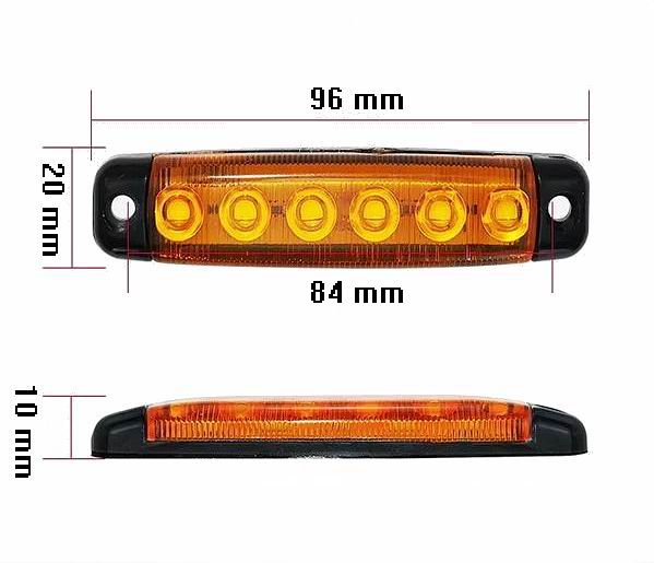 6 LED markeringslygte, 24v - NY MODEL - 10 stk.