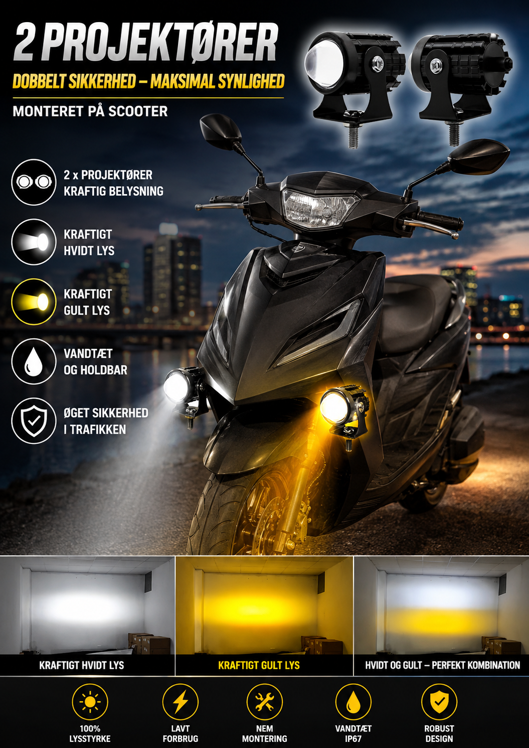 LED Bullet projektører 12 - 80 volt - komplet sæt
