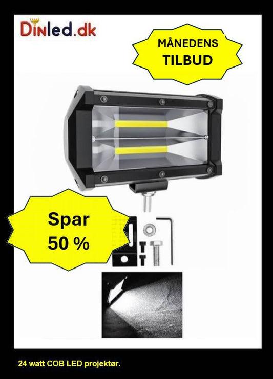LED COB projektør 24 watt 12/24 volt - 2 rækker