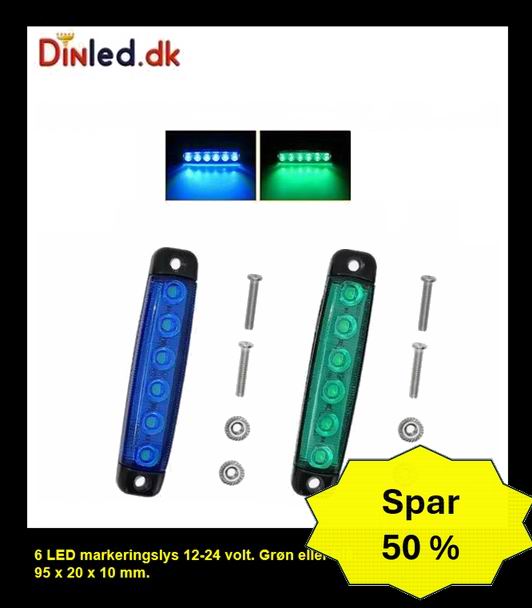 6 LED markeringslygte, 12-24v, Sæt med 10 stk
