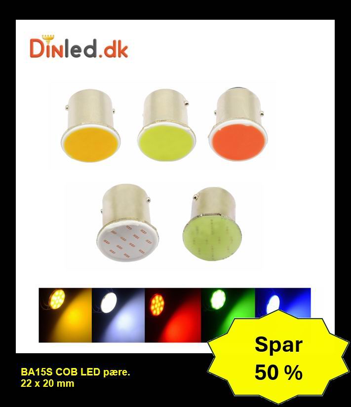 BA15S COB LED pære - 2 stk - 12v