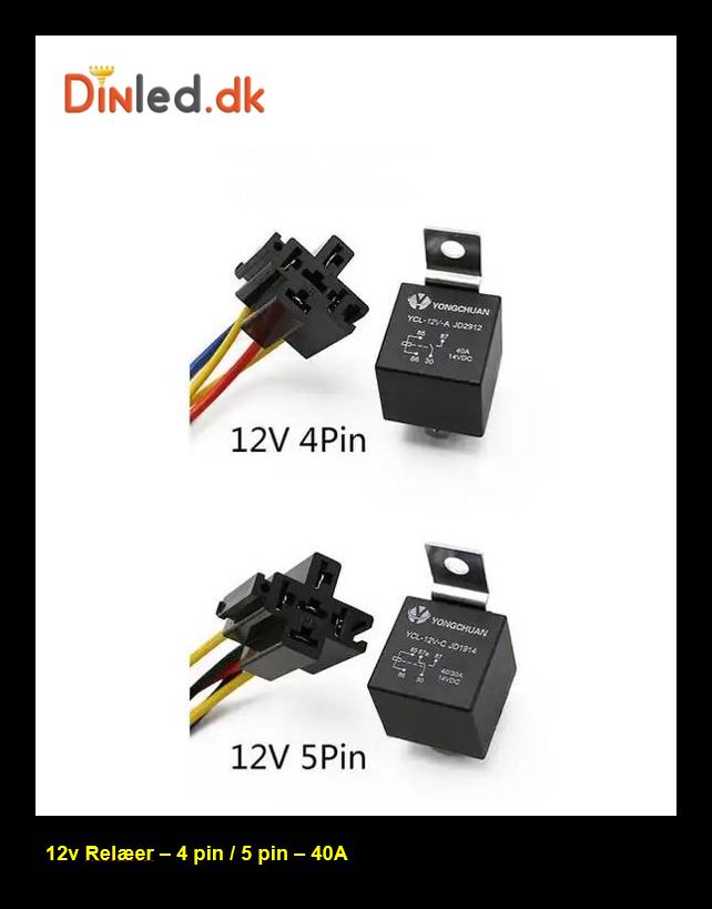 Relæ - 12 volt - 4 / 5 ben - KOMPLET – DinLED.dk
