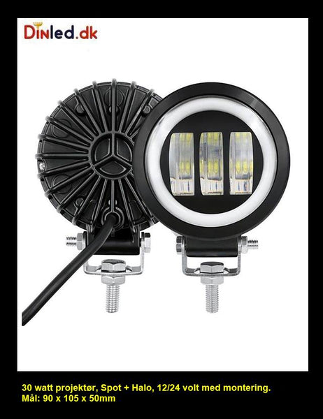 LED køretøjs projektør 30 watt 12/24 volt - HALO - BLITZBLINK