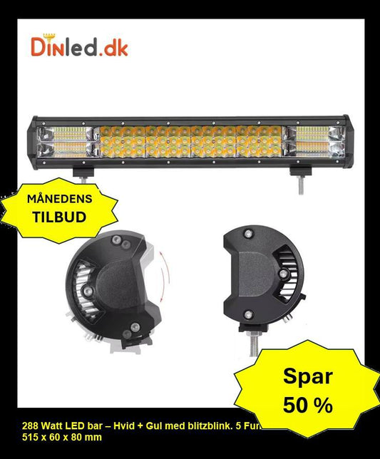 LED Lys bro / lys bar 288 watt 12/24 volt Hvid + Gul m. Blitzblink